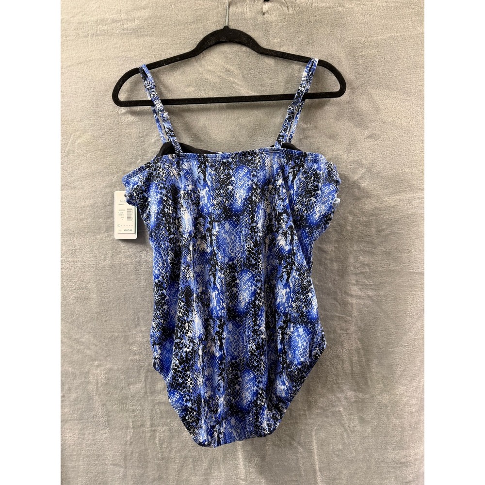 Swim Solutions Shirred One Piece Swimsuit Navy Multi Snakeskin Print Sz 8 $102 - Picture 11 of 14